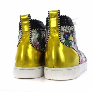 Christian Louboutin NO LIMIT ルイススパイク ファブリック ハイカットスニーカー スタッズ 24cm シルバー