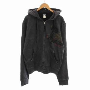 パーカー スウェット ジップアップ プリント 長袖 XL グレー