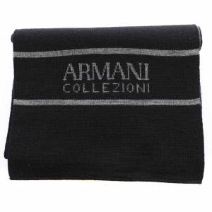 ARMANI COLLEZIONI マフラー ストール ニット ロゴ ウール混 黒 ブラック