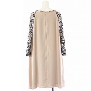 Grace Class ワンピース チュニック ミニ丈 フレア 長袖 レース シアー シースルー 切替 バックジップ パール ビジュー 36 S ピンクベージュ