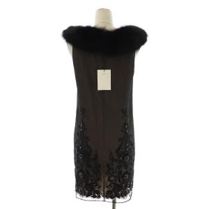Diagram GRACE CONTINENTAL タイトワンピース ひざ丈 ノースリーブ ファーカラー 刺繍 スパンコール ビジュー 総レース 36 S 黒 ブラック ベージュ