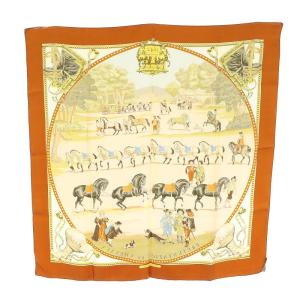 HERMES カレ90  PRESENTATION DE CHEVAVX 馬のプレゼンテーション スカーフ 大判 絹 シルク アイボリー