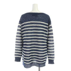 POLO RALPH LAUREN ニット カットソー 長袖 ボーダー ボートネック 麻 リネン かぎ編み XS 紺 ネイビー 白 ホワイト