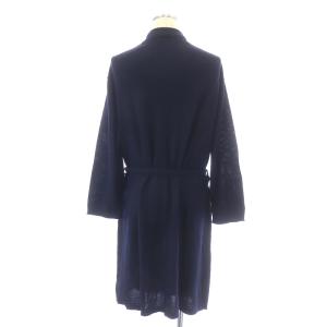 RALPH LAUREN ソリッドニットガウン カーディガン ロング 長袖 ショールカラー リボンベルト アルパカ ロゴ刺繍 L 紺 ネイビー