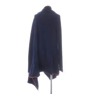 RALPH LAUREN カーディガン トッパー ロング ニット アシンメトリー カシミヤ混 レザー 長袖 S 紺 ネイビー 茶 ブラウン