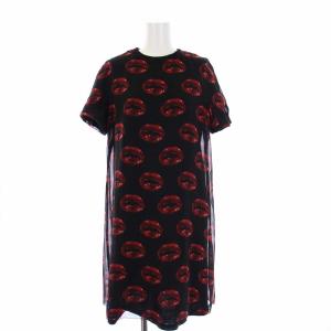 UNDERCOVER リバーシブル ワンピース ひざ丈 半袖 リップ柄 プリント 2 M 黒 赤 ブラック レッド