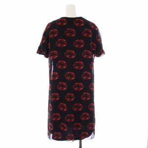 UNDERCOVER リバーシブル ワンピース ひざ丈 半袖 リップ柄 プリント 2 M 黒 赤 ブラック レッド