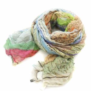 大判ストール マフラー 地図柄 シルク混 マルチカラー