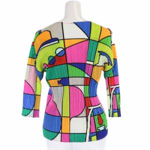 PLEATS PLEASE ISSEY MIYAKE イッセイミヤケ カットソー Uネック 総柄 プリーツ 五分袖 3 L マルチカラー