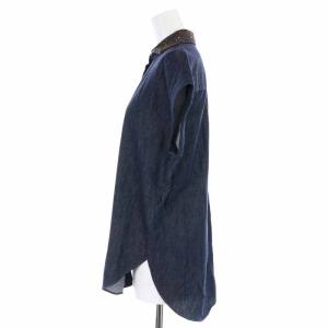 BRUNELLO CUCINELLI デニムシャツ ブラウス 襟装飾 スパンコール ロールアップ フレンチスリーブ XS 紺 ネイビー