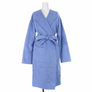 ノーカラーコート ロング ウール リボン XXS 青 ブルー