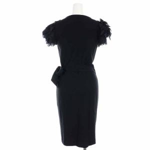 DIANE von FURSTENBERG ラップワンピース 巻きワンピース ひざ丈 ウール リボン 袖シルク 半袖 2 M 黒 ブラック