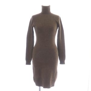 ワンピース ひざ丈 タイト ニット 長袖 タートルネック ウール カシミヤ混 S 茶 ブラウン