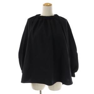 Wゴムギャザープルオーバーブラウス シャツ 長袖 フレア イレギュラーヘム ウール F 紺 ネイビー 15212151405