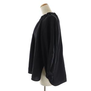 UNITED ARROWS Wゴムギャザープルオーバーブラウス シャツ 長袖 フレア イレギュラーヘム ウール F 紺 ネイビー 15212151405