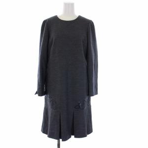 ワンピース 長袖 ひざ丈 プリーツ スパンコール カメリア 38 M グレー