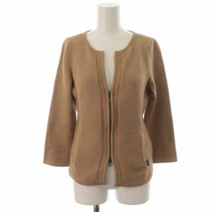 カーディガン ニット ジップアップ 七分袖 40 M 茶 ブラウン