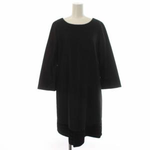 ワンピース スパンコール リボン ひざ丈 ウール 長袖 38 M 黒 ブラック