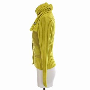M'S GRACY カーディガン リブ ニット 中綿 切替 マフラー付き ビジュー 長袖 38 M 黄色 イエロー