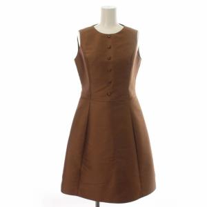 ワンピース ドレス 絹混 シルク混 ひざ丈 ノースリーブ 38 M 茶 ブラウン
