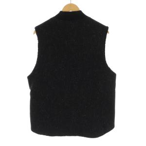 sacai 中綿ベスト ジャケット ヘリンボーン ジップアップ 裏地ボア ウール 3 L 黒 ブラック 13-00456M