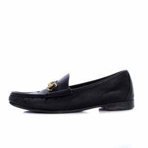 GUCCI ホースビット ローファー モカシン ロ^ヒール レザー 37.5 24.5cm 黒 ブラック