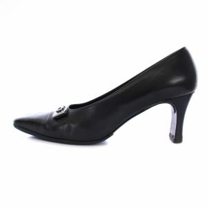 パンプス ミドルヒール スクエアトゥ ガンチーニ レザー 7.5D 25cm 黒 ブラック