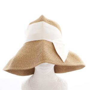 Athena New York 帽子 麦わら帽子 ストローハット ハット つば広 リボン ベージュ 白 ホワイト