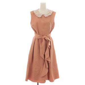 タグ付き 19AW ワンピース ドレス フレア フリル ひざ丈 ノースリーブ レース パール リボン 2way 1 M ピンク