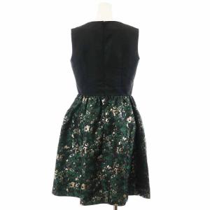 Chesty フレアワンピース ボートネック ノースリーブ ジップアップ ひざ丈 1 S 緑 グリーン 黒 ブラック マルチカラー 0W516