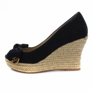 ミュール サンダル ウェッジソール リボン 5.5 22.5cm 黒 ブラック ベージュ