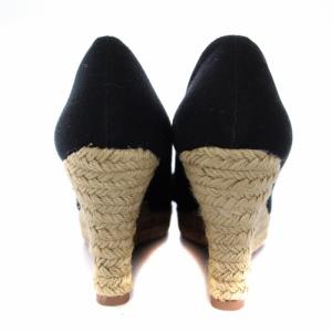 TORY BURCH ミュール サンダル ウェッジソール リボン 5.5 22.5cm 黒 ブラック ベージュ