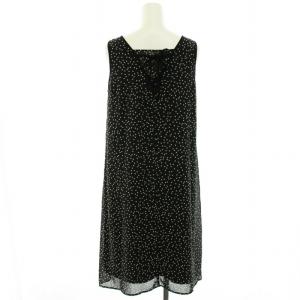 ANAYI ワンピース ノースリーブ 水玉 ドット シフォン バックレースアップ ミモレ ロング 36 S 黒 ブラック ベージュ