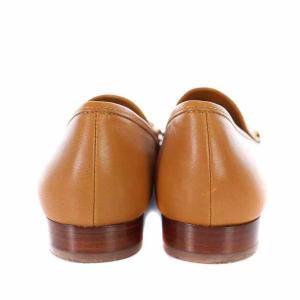 TORY BURCH ローファー レザー ローヒール チェーン ロゴチャーム 5M 22cm 茶 ブラウン