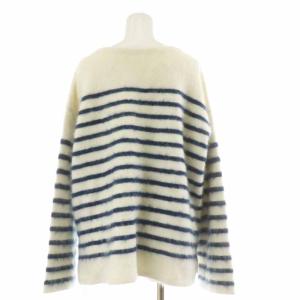 Plage 21AW ボーダープルオーバー ウール ニット 長袖 白 ホワイト 紺 ネイビー