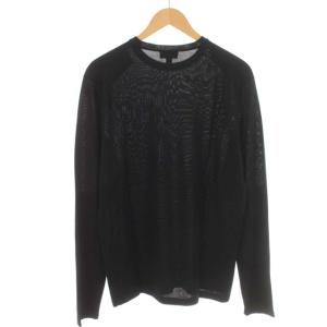 dunhill ニット カットソー ロゴ 刺繍 クルーネック 切替 シルク ウール 長袖 M 黒 ブラック
