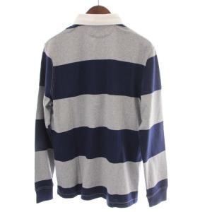 POLO RALPH LAUREN ポロシャツ ラガーシャツ 長袖 ボーダー ロゴ スリット M 紺 ネイビー グレー