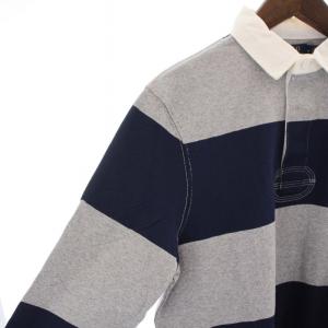 POLO RALPH LAUREN ポロシャツ ラガーシャツ 長袖 ボーダー ロゴ スリット M 紺 ネイビー グレー