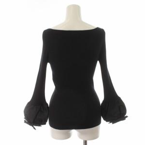 PAULE KA リブニット カットソー 袖リボン プルオーバー ボートネック 長袖 M 黒 ブラック