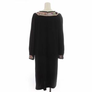 LEONARD FASHION ワンピース ニット 花柄 スクエアネック  LL ブラック