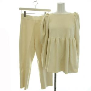 21AW ペプラムニットプルパンツセットアップ 上下 ニット スクエアネック 長袖 パワーショルダー イージーパンツ ニットパンツ