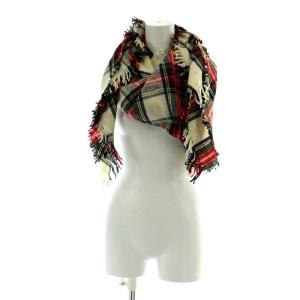 POLO RALPH LAUREN ストール マフラー フリンジ チェック柄 ウール 白 ホワイト 赤 レッド 緑 グリーン