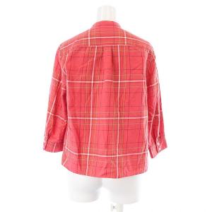 MARGARET HOWELL ブラウス シャツ 七分袖 キーネック チェック コットン 1 S 赤 レッド