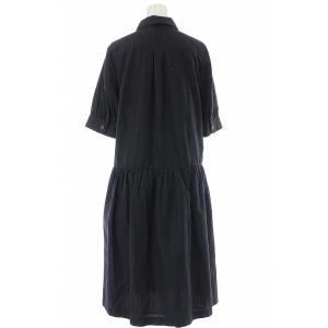 MARGARET HOWELL シャツワンピース フレア ひざ丈 ギャザー 五分袖 シルク 1 S 紺 ネイビー