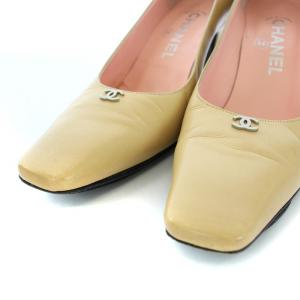 CHANEL パンプス ココマーク スクエアトゥ レザー 37 24cm ベージュ