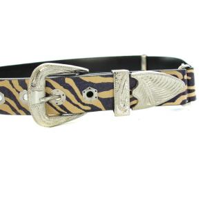 TOGA PULLA ベルト ハトメ ダブルバックル ゼブラ柄 レザー ベージュ 紺 ネイビー シルバー