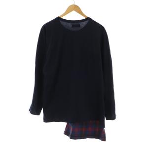 Yohji Yamamoto サイト S'YTE Tシャツ カットソー ロンT クルーネック プルオーバー 長袖 アシンメトリー チェック 3 L 紺 ネイビー