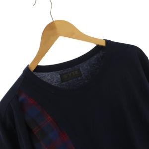 Yohji Yamamoto サイト S'YTE Tシャツ カットソー ロンT クルーネック プルオーバー 長袖 アシンメトリー チェック 3 L 紺 ネイビー