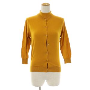 アンサンブル ニット カーディガン 七分袖 ノースリーブセーター ハイネック コットン S 黄色 イエロー