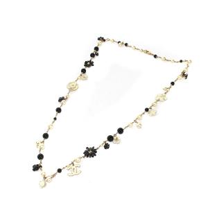 CHANEL B11 C ココマーク カメリア 七宝焼 ネックレス フェイクパール 黒 白